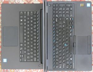 Precision 5110 on left and Latitude E5570 on right highlights the differences in size and keyboard layout