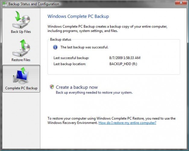 Create Restore Disk Windows Vista