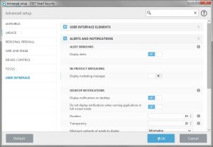 ESET Alert Settings